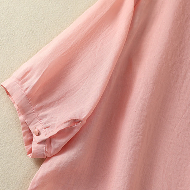 Koszula damska bawełniana z krótkim rękawem i haftem kwiatowym "Buddha Stones Rose" - image 19