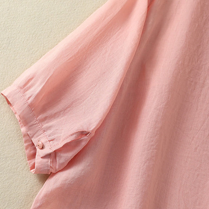 Koszula damska bawełniana z krótkim rękawem i haftem kwiatowym "Buddha Stones Rose" - image 19