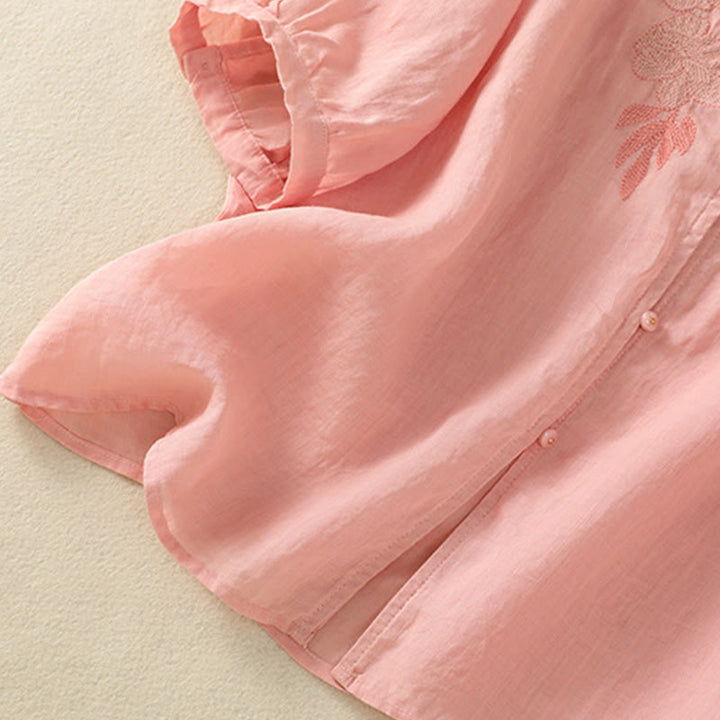 Koszula damska bawełniana z krótkim rękawem i haftem kwiatowym "Buddha Stones Rose" - image 20