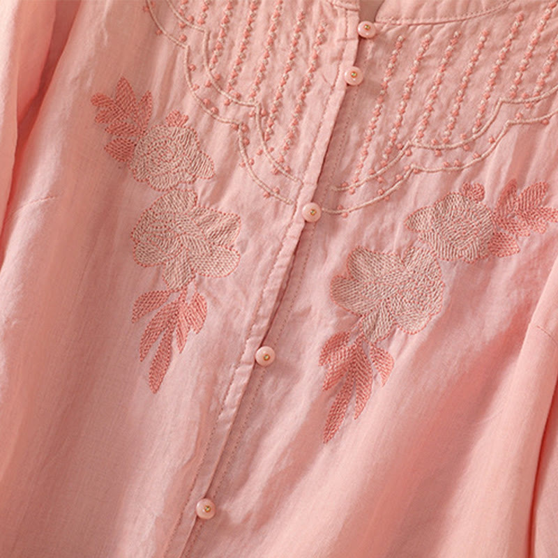 Koszula damska bawełniana z krótkim rękawem i haftem kwiatowym "Buddha Stones Rose" - image 17