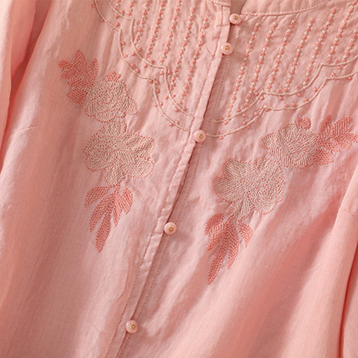 Koszula damska bawełniana z krótkim rękawem i haftem kwiatowym "Buddha Stones Rose" - image 17