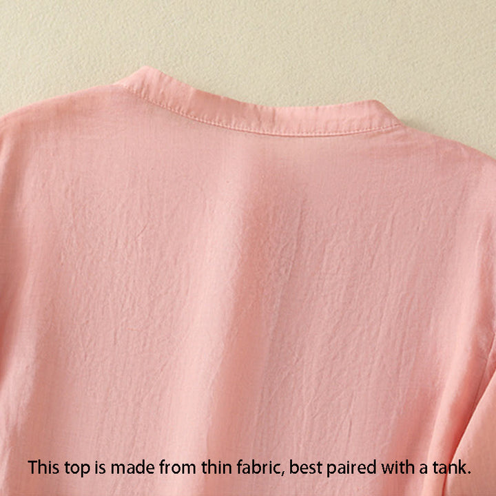 Koszula damska bawełniana z krótkim rękawem i haftem kwiatowym "Buddha Stones Rose" - image 15