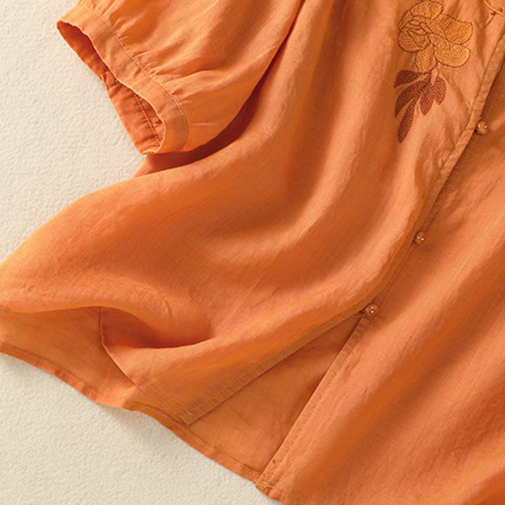 Koszula damska bawełniana z krótkim rękawem i haftem kwiatowym "Buddha Stones Rose" - image 31