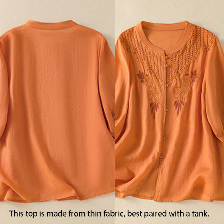 Koszula damska bawełniana z krótkim rękawem i haftem kwiatowym "Buddha Stones Rose" - image 25