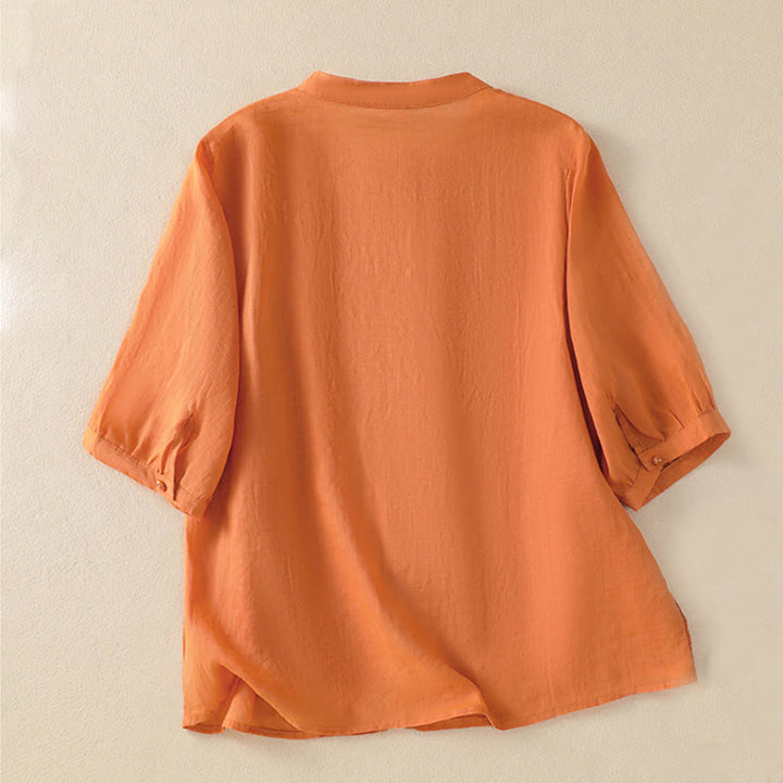 Koszula damska bawełniana z krótkim rękawem i haftem kwiatowym "Buddha Stones Rose" - image 24