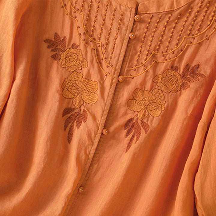 Koszula damska bawełniana z krótkim rękawem i haftem kwiatowym "Buddha Stones Rose" - image 32