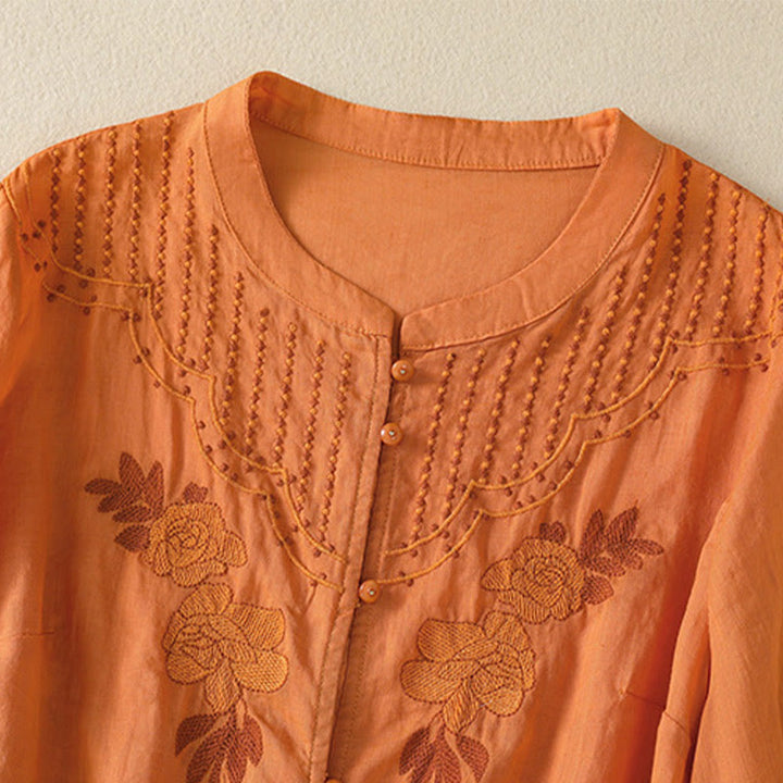 Koszula damska bawełniana z krótkim rękawem i haftem kwiatowym "Buddha Stones Rose" - image 27