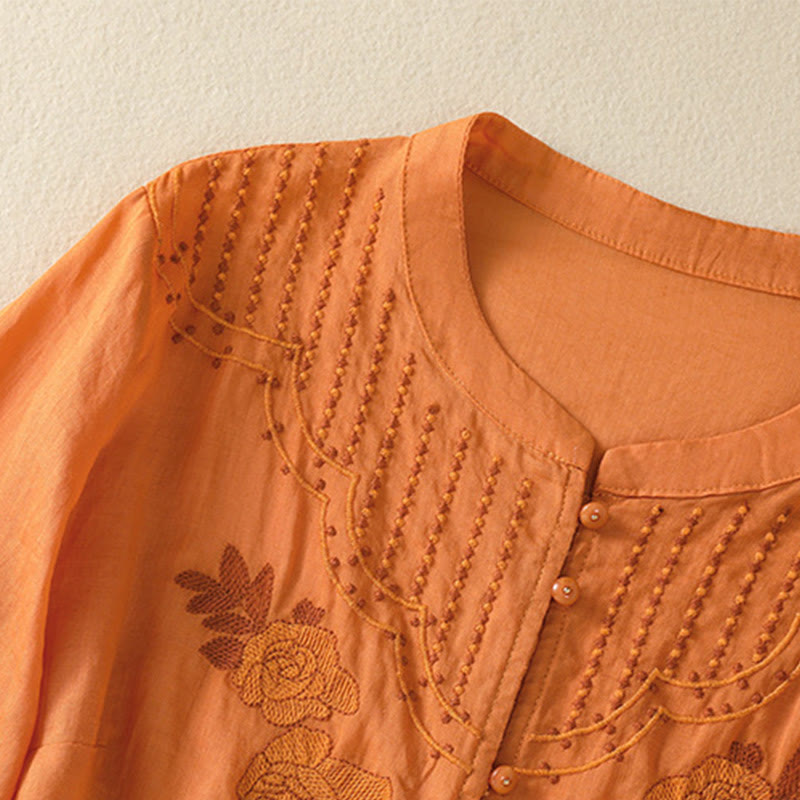 Koszula damska bawełniana z krótkim rękawem i haftem kwiatowym "Buddha Stones Rose" - image 26