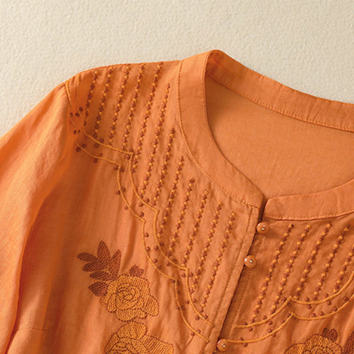 Koszula damska bawełniana z krótkim rękawem i haftem kwiatowym "Buddha Stones Rose" - image 26