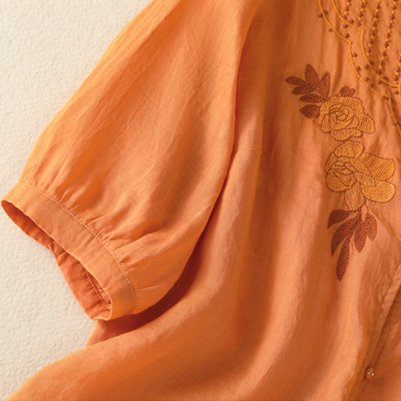 Koszula damska bawełniana z krótkim rękawem i haftem kwiatowym "Buddha Stones Rose" - image 30