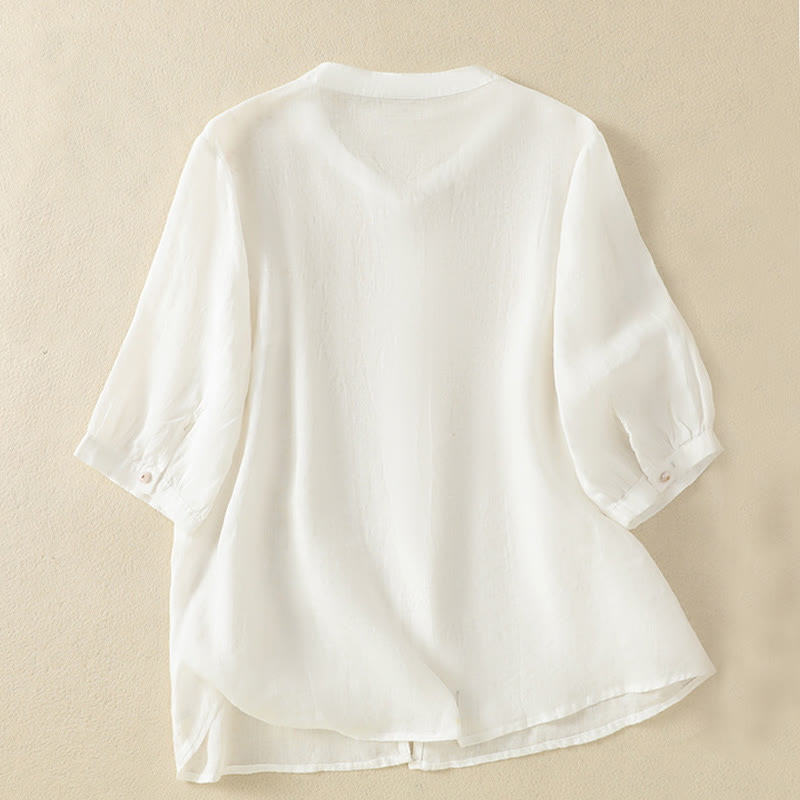 Koszula damska bawełniana z krótkim rękawem i haftem kwiatowym "Buddha Stones Rose" - image 34