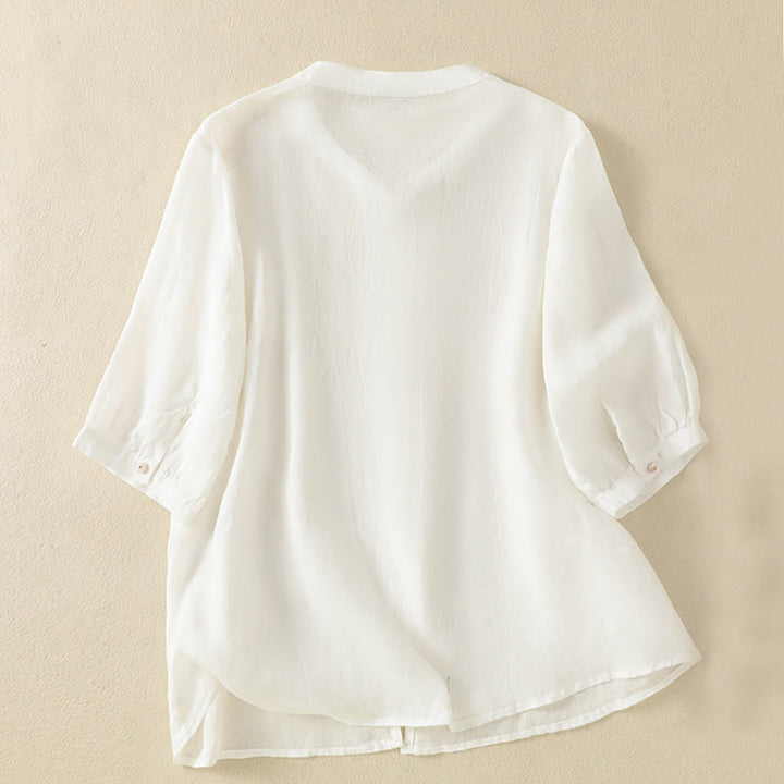 Koszula damska bawełniana z krótkim rękawem i haftem kwiatowym "Buddha Stones Rose" - image 34