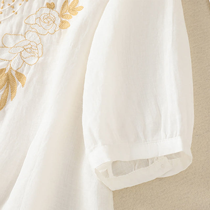 Koszula damska bawełniana z krótkim rękawem i haftem kwiatowym "Buddha Stones Rose" - image 40