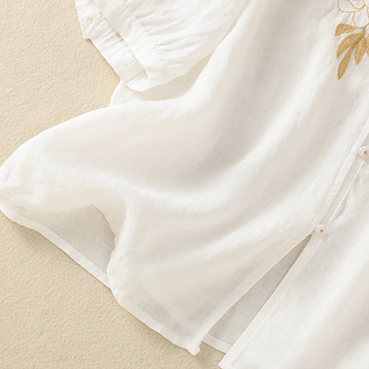 Koszula damska bawełniana z krótkim rękawem i haftem kwiatowym "Buddha Stones Rose" - image 39