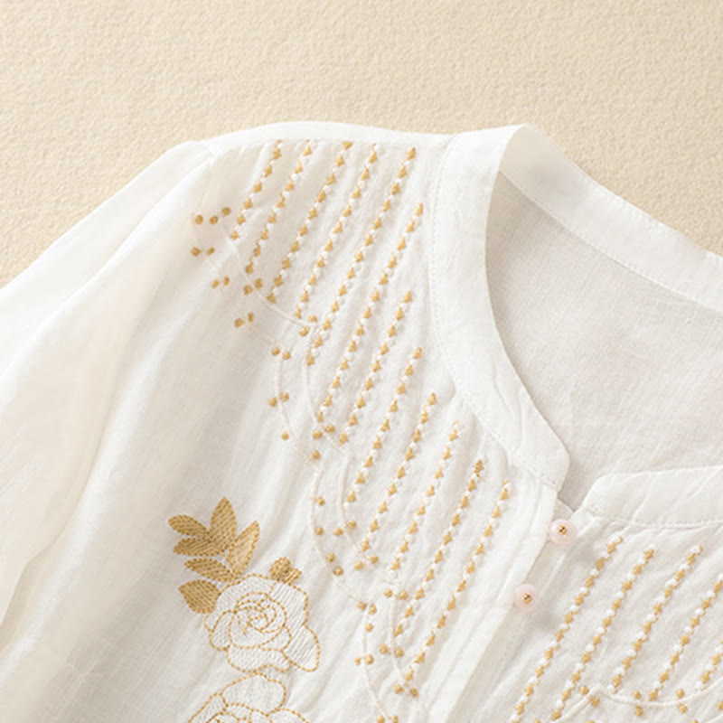 Koszula damska bawełniana z krótkim rękawem i haftem kwiatowym "Buddha Stones Rose" - image 37