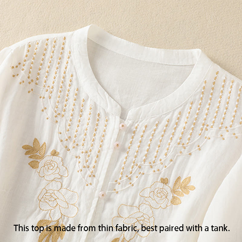 Koszula damska bawełniana z krótkim rękawem i haftem kwiatowym "Buddha Stones Rose" - image 35