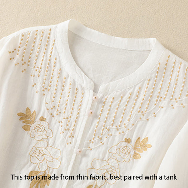 Koszula damska bawełniana z krótkim rękawem i haftem kwiatowym "Buddha Stones Rose" - image 35