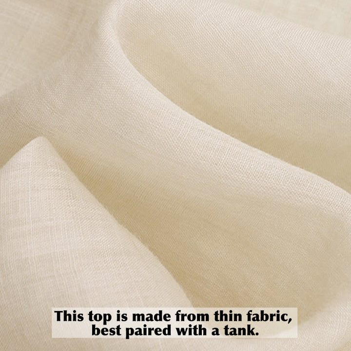 Koszula damska bawełniana z okrągłym dekoltem i rękawami 3/4, z haftowanymi zielonymi liśćmi i motywem kwiatów Buddha Stones w kolorze beżowym - image 12