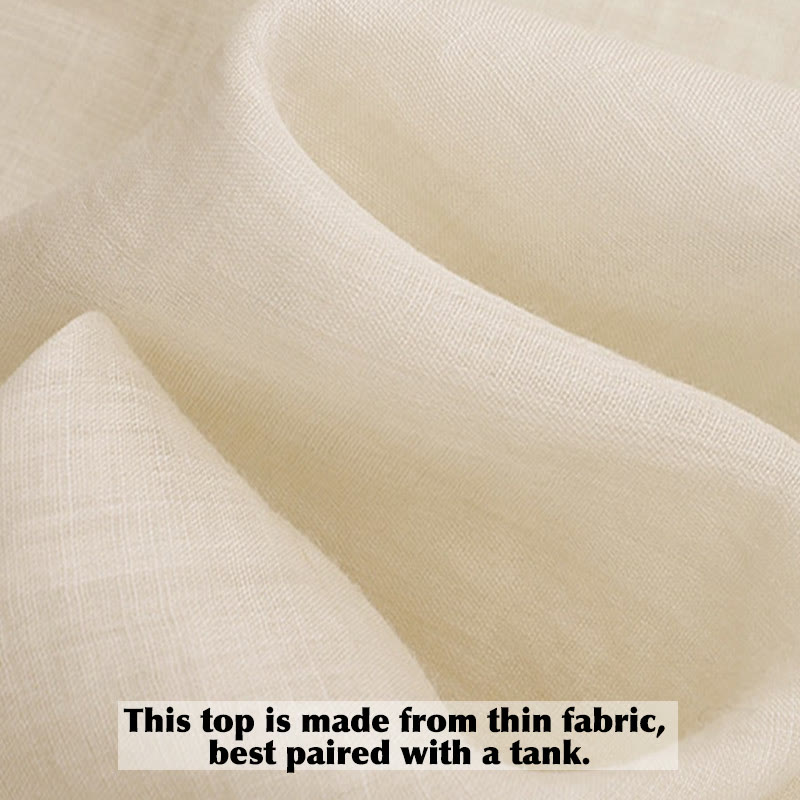 Koszula damska bawełniana z okrągłym dekoltem i rękawami 3/4, z haftowanymi zielonymi liśćmi i motywem kwiatów Buddha Stones w kolorze beżowym - image 11