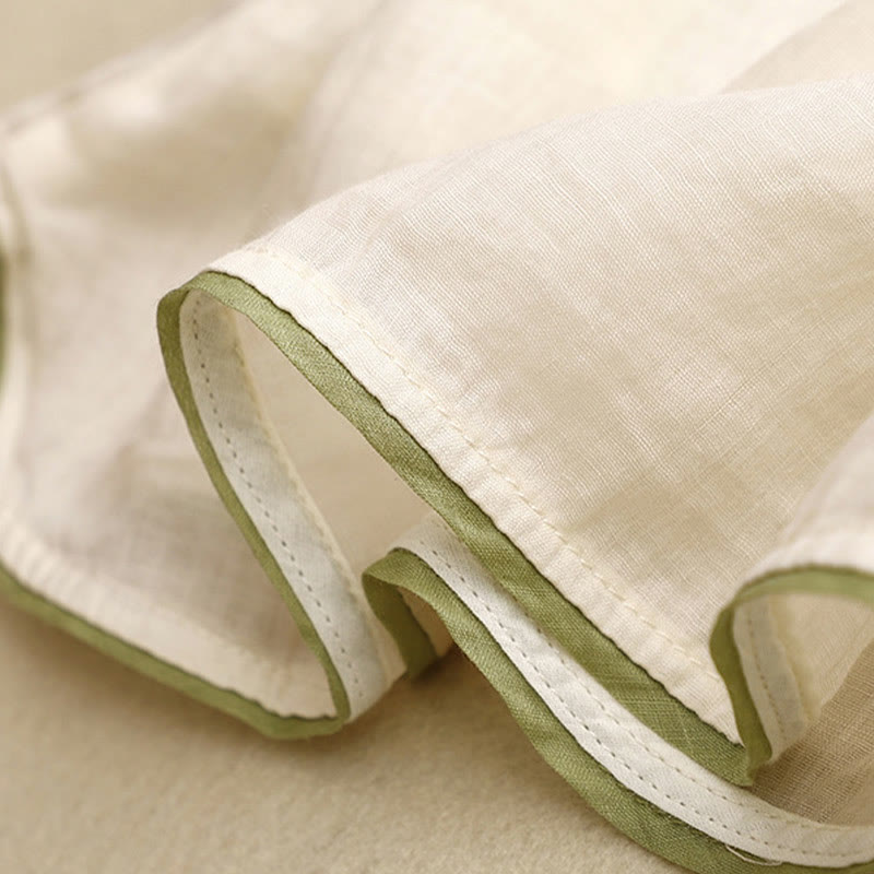 Koszula damska bawełniana z okrągłym dekoltem i rękawami 3/4, z haftowanymi zielonymi liśćmi i motywem kwiatów Buddha Stones w kolorze beżowym - image 9