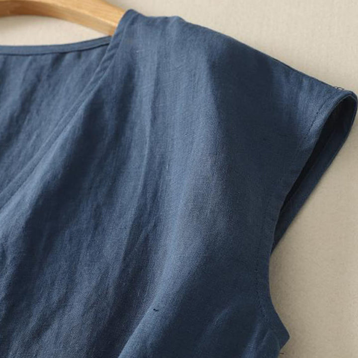 Buddha Stones w stylu retro, damska bawełniana kamizelka bez rękawów z dekoltem w serek i guzikami - image 4