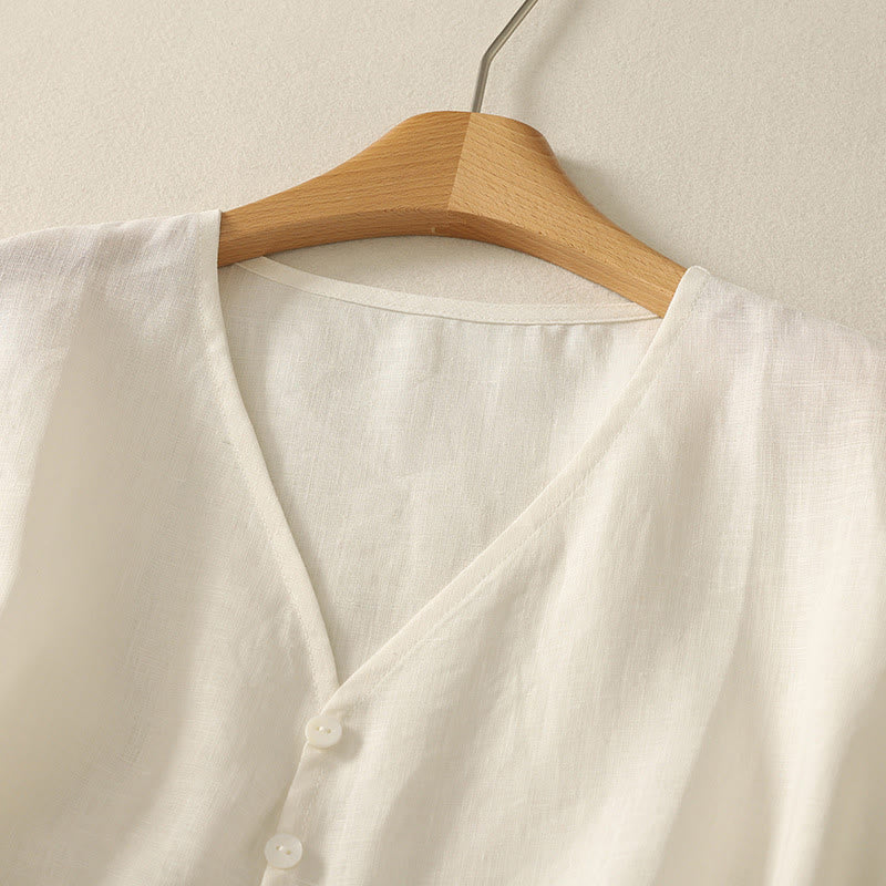 Buddha Stones w stylu retro, damska bawełniana kamizelka bez rękawów z dekoltem w serek i guzikami - image 10