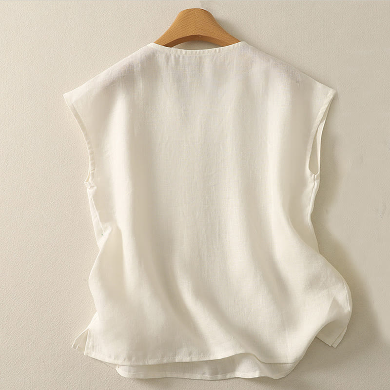 Buddha Stones w stylu retro, damska bawełniana kamizelka bez rękawów z dekoltem w serek i guzikami - image 7