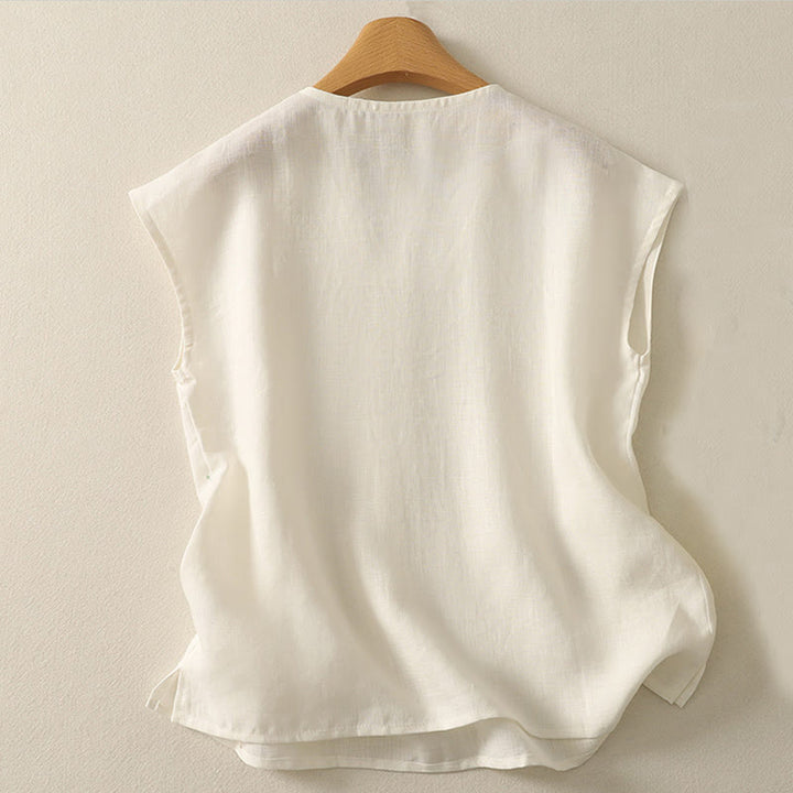 Buddha Stones w stylu retro, damska bawełniana kamizelka bez rękawów z dekoltem w serek i guzikami - image 7