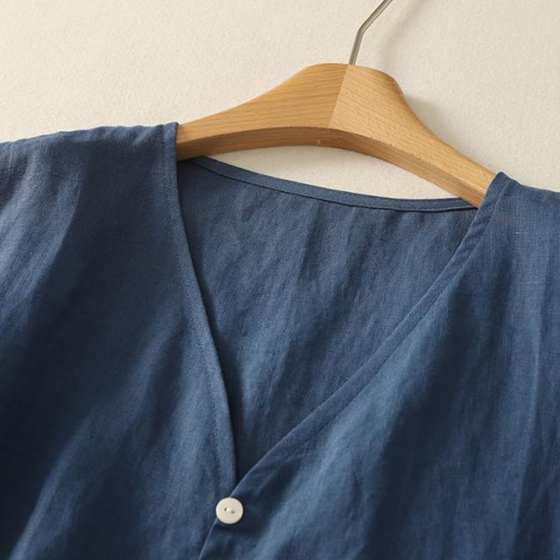 Buddha Stones w stylu retro, damska bawełniana kamizelka bez rękawów z dekoltem w serek i guzikami - image 2