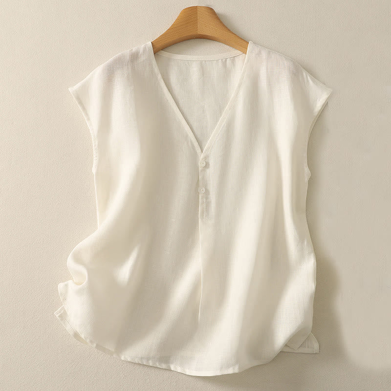 Buddha Stones w stylu retro, damska bawełniana kamizelka bez rękawów z dekoltem w serek i guzikami - Bielizna - US8-10，UK/AU12-14，EU40-42 (2XL) - image 6