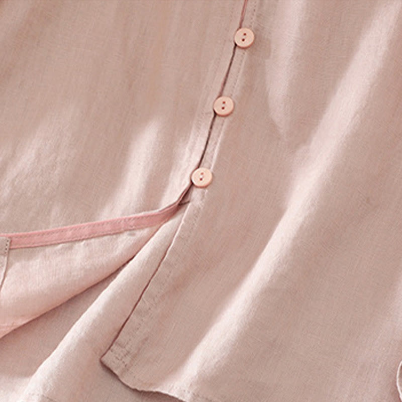 Koszula damska z okrągłym dekoltem w serek i krótkim rękawem "Buddha Stones" z solidnymi guzikami - image 4