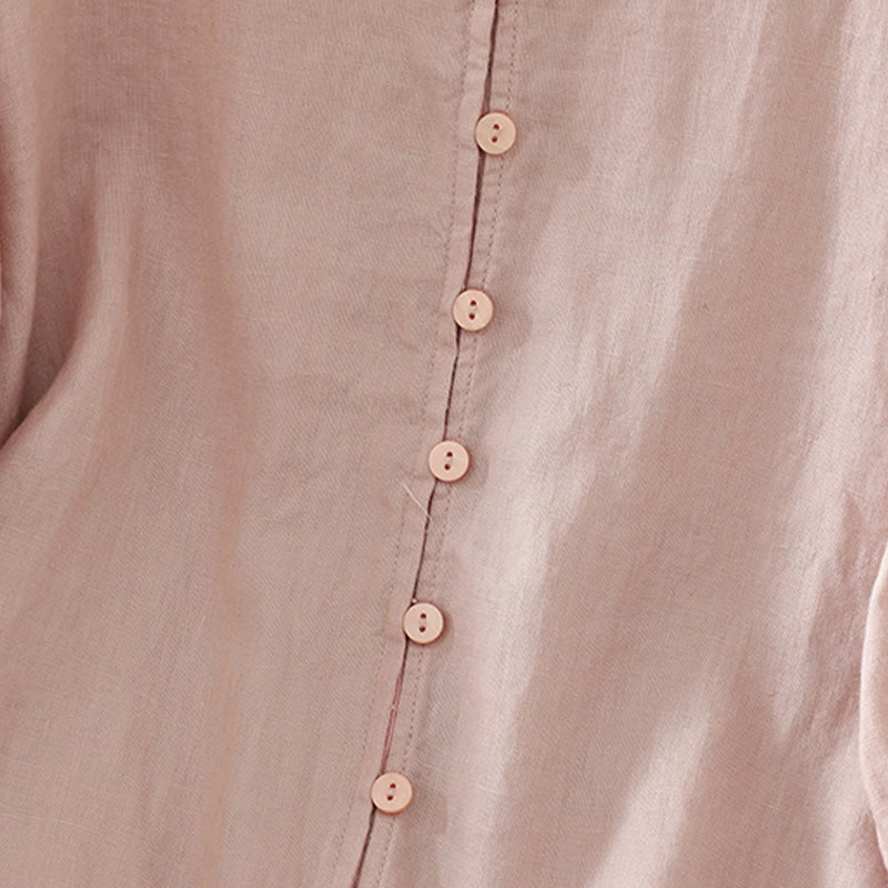 Koszula damska z okrągłym dekoltem w serek i krótkim rękawem "Buddha Stones" z solidnymi guzikami - image 4