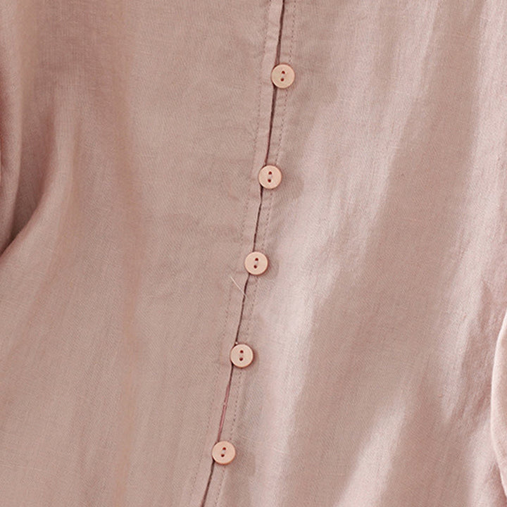 Koszula damska z okrągłym dekoltem w serek i krótkim rękawem "Buddha Stones" z solidnymi guzikami - image 4