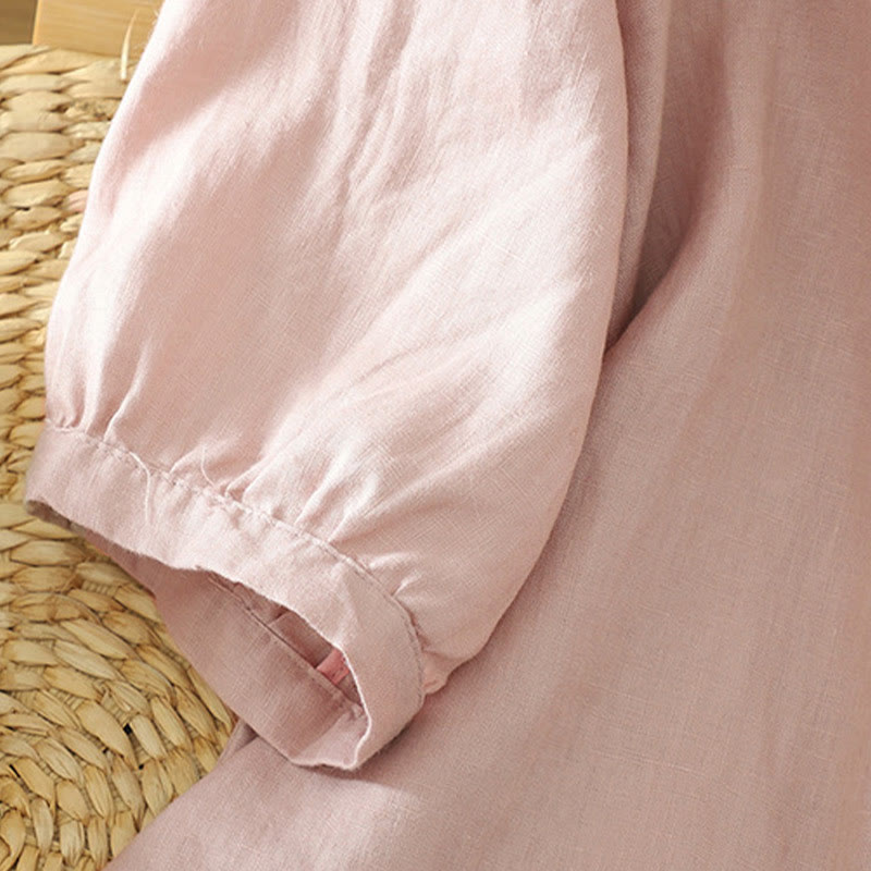 Koszula damska z okrągłym dekoltem w serek i krótkim rękawem "Buddha Stones" z solidnymi guzikami - image 5