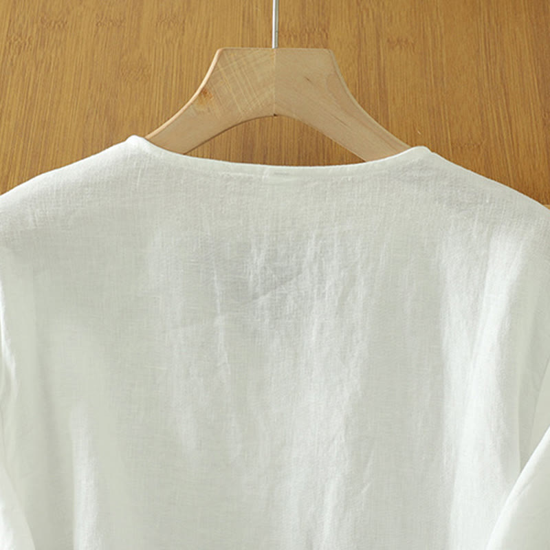 Koszula damska z okrągłym dekoltem w serek i krótkim rękawem "Buddha Stones" z solidnymi guzikami - image 9