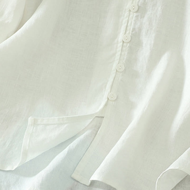 Koszula damska z okrągłym dekoltem w serek i krótkim rękawem "Buddha Stones" z solidnymi guzikami - image 15