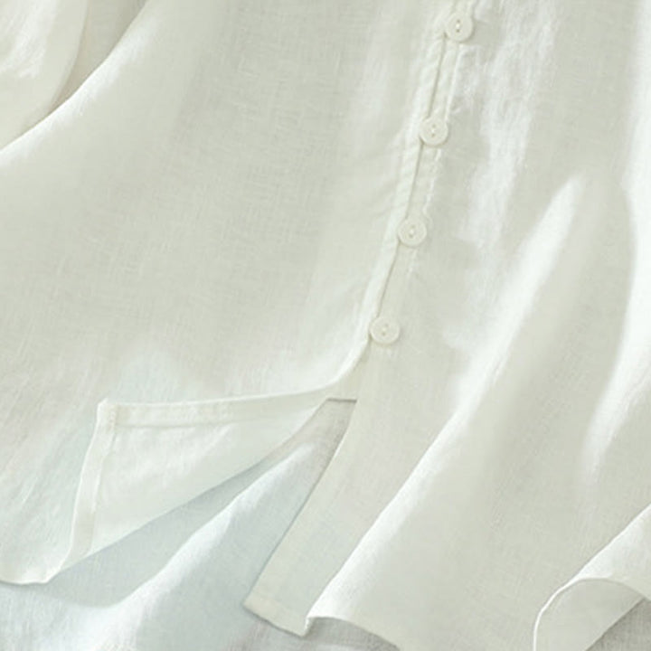 Koszula damska z okrągłym dekoltem w serek i krótkim rękawem "Buddha Stones" z solidnymi guzikami - image 15