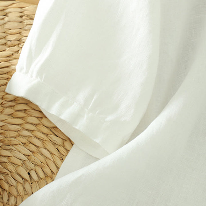 Koszula damska z okrągłym dekoltem w serek i krótkim rękawem "Buddha Stones" z solidnymi guzikami - image 10