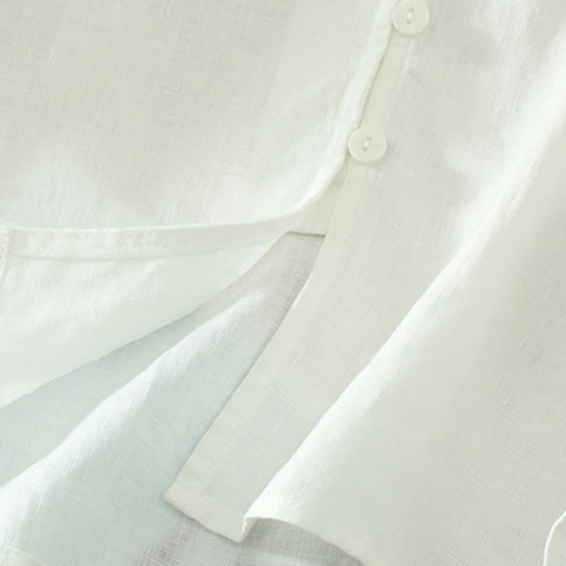 Koszula damska z okrągłym dekoltem w serek i krótkim rękawem "Buddha Stones" z solidnymi guzikami - image 13