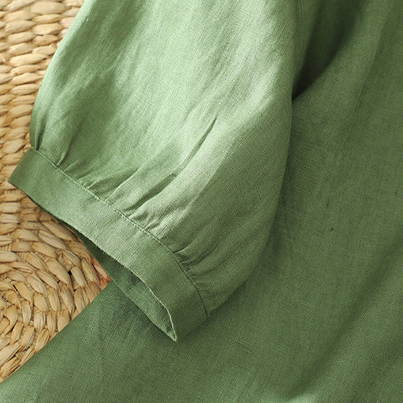 Koszula damska z okrągłym dekoltem w serek i krótkim rękawem "Buddha Stones" z solidnymi guzikami - image 21