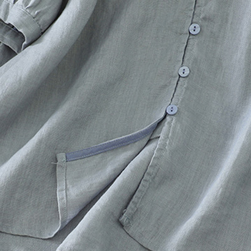 Koszula damska z okrągłym dekoltem w serek i krótkim rękawem "Buddha Stones" z solidnymi guzikami - image 24