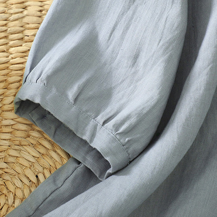 Koszula damska z okrągłym dekoltem w serek i krótkim rękawem "Buddha Stones" z solidnymi guzikami - image 25