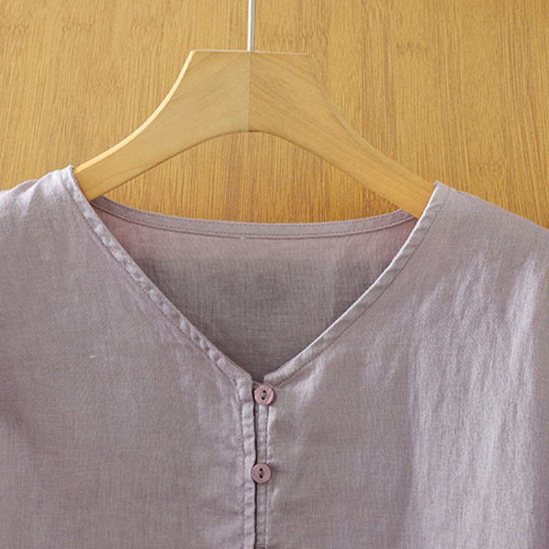 Koszula damska z okrągłym dekoltem w serek i krótkim rękawem "Buddha Stones" z solidnymi guzikami - image 28