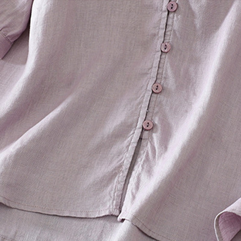 Koszula damska z okrągłym dekoltem w serek i krótkim rękawem "Buddha Stones" z solidnymi guzikami - image 30