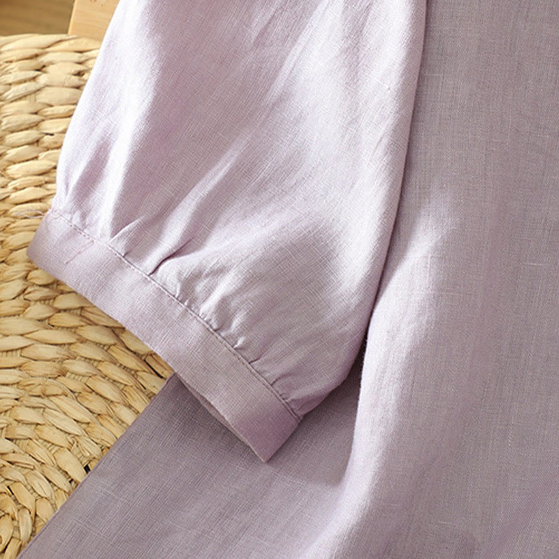 Koszula damska z okrągłym dekoltem w serek i krótkim rękawem "Buddha Stones" z solidnymi guzikami - image 31