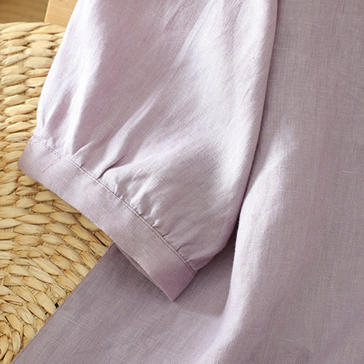 Koszula damska z okrągłym dekoltem w serek i krótkim rękawem "Buddha Stones" z solidnymi guzikami - image 31