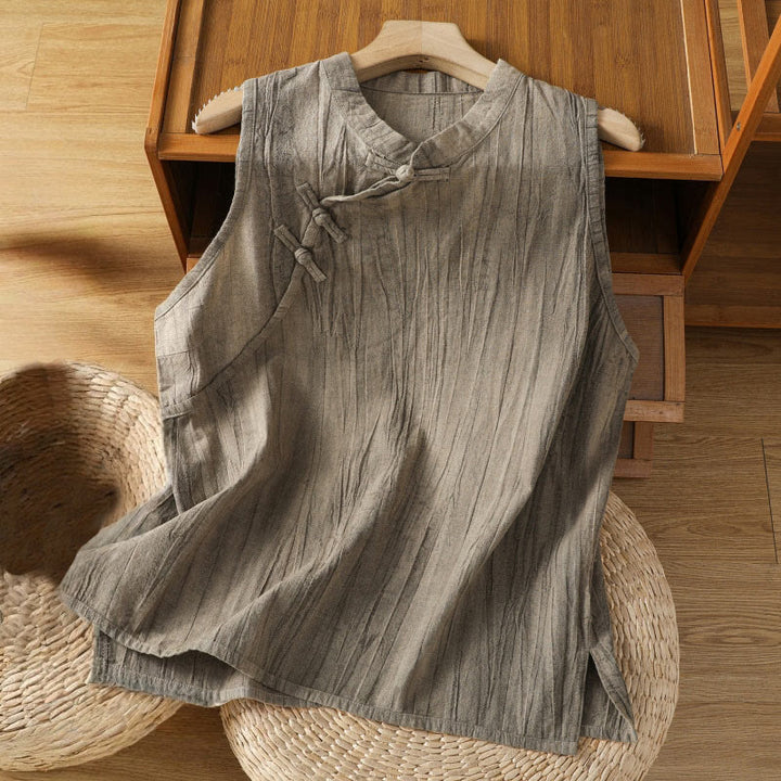 Buddha Stones w stylu retro, damska bawełniana kamizelka bez rękawów z żabą i guzikami - Dębnik - US8-10，UK/AU12-14，EU40-42 (2XL) - image 18