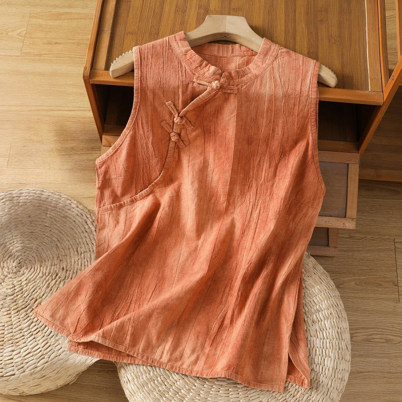 Buddha Stones w stylu retro, damska bawełniana kamizelka bez rękawów z żabą i guzikami - Pomarańczowy - US8-10，UK/AU12-14，EU40-42 (2XL) - image 0