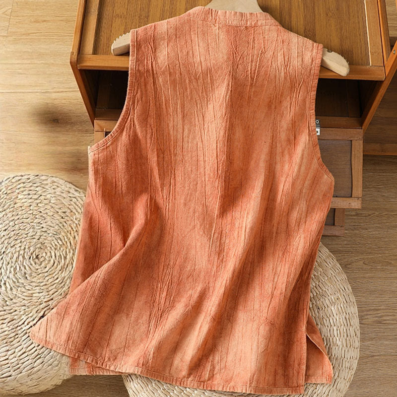 Buddha Stones w stylu retro, damska bawełniana kamizelka bez rękawów z żabą i guzikami - image 2