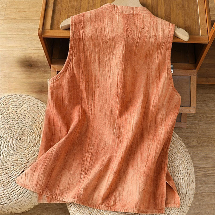 Buddha Stones w stylu retro, damska bawełniana kamizelka bez rękawów z żabą i guzikami - image 2